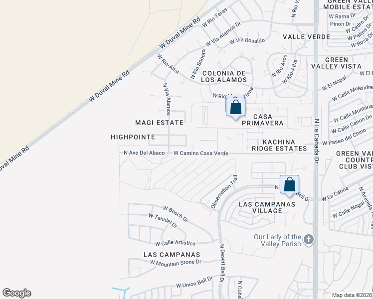 map of restaurants, bars, coffee shops, grocery stores, and more near 1040 Avenida Canby in Green Valley