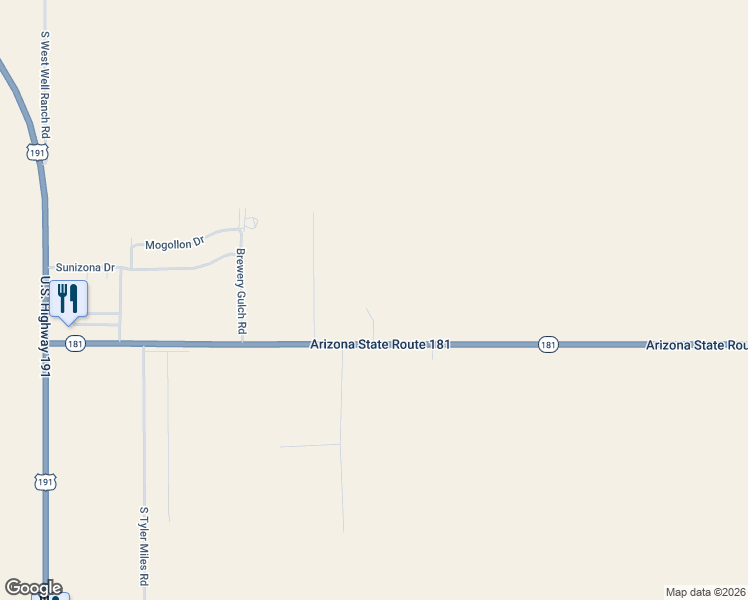 map of restaurants, bars, coffee shops, grocery stores, and more near 5416 Arizona 181 in Cochise County