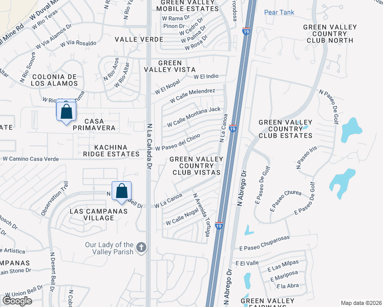 map of restaurants, bars, coffee shops, grocery stores, and more near 131 West Calle Manantial Kent in Green Valley