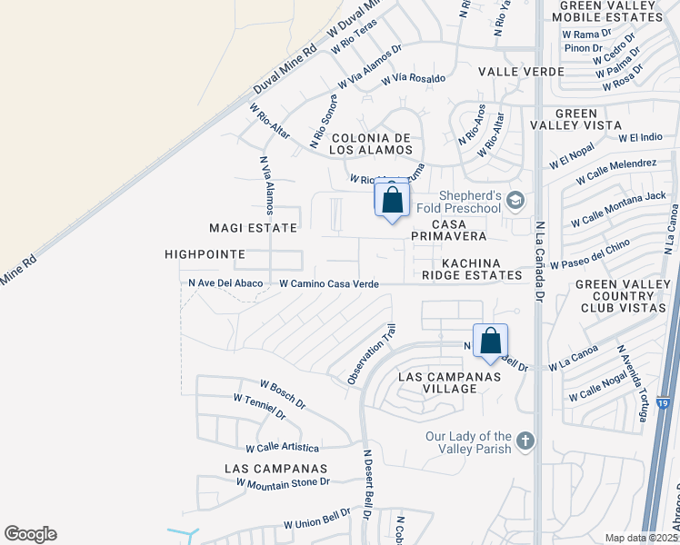 map of restaurants, bars, coffee shops, grocery stores, and more near 750 West Camino Casa Verde in Green Valley