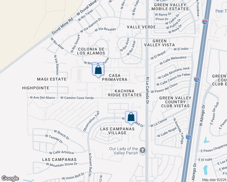 map of restaurants, bars, coffee shops, grocery stores, and more near 519 West Riverdale Court in Green Valley