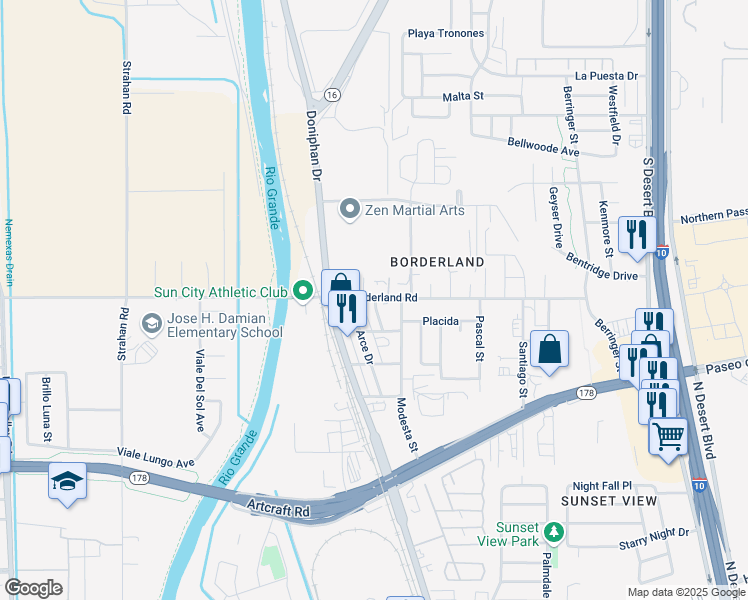 map of restaurants, bars, coffee shops, grocery stores, and more near 6386 Salas Lane in El Paso