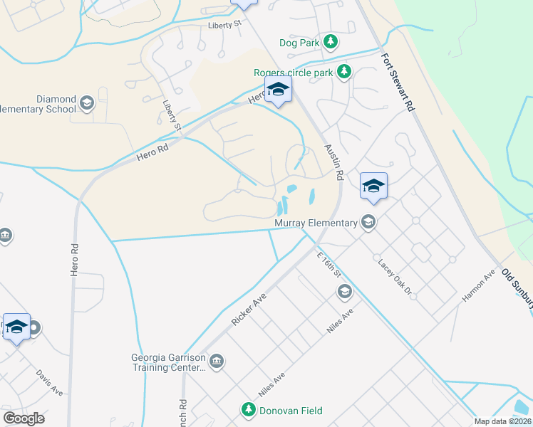 map of restaurants, bars, coffee shops, grocery stores, and more near 335 Courage Loop in Fort Stewart