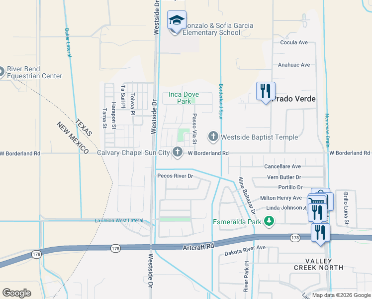 map of restaurants, bars, coffee shops, grocery stores, and more near 956 West Borderland Road in El Paso