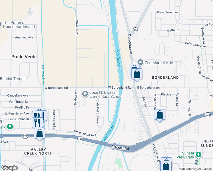 map of restaurants, bars, coffee shops, grocery stores, and more near 315 West Borderland Road in El Paso