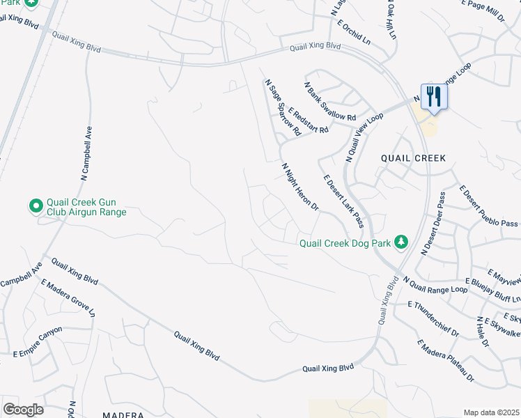 map of restaurants, bars, coffee shops, grocery stores, and more near 1702 East Sage Thrasher Drive in Green Valley