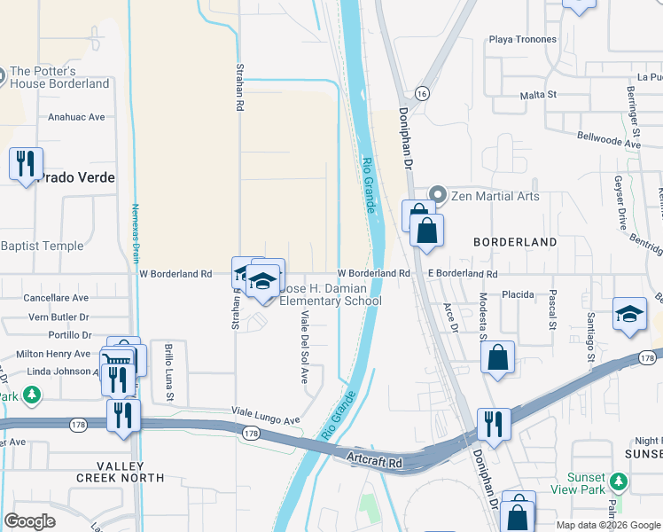 map of restaurants, bars, coffee shops, grocery stores, and more near 315 West Borderland Road in El Paso