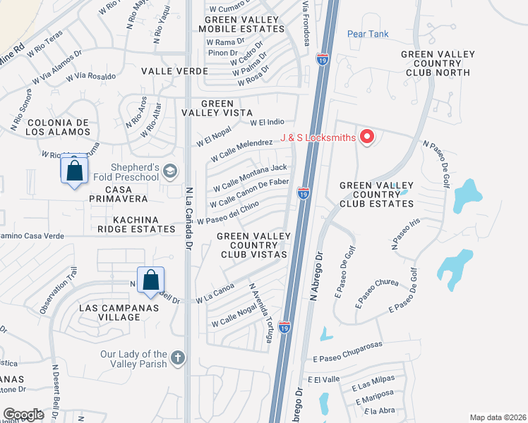 map of restaurants, bars, coffee shops, grocery stores, and more near 131 West Calle Manantial Kent in Green Valley