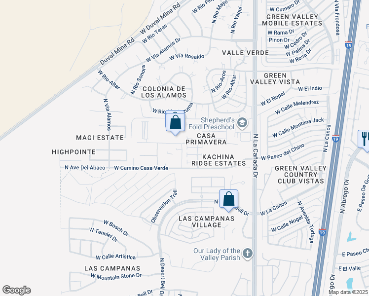 map of restaurants, bars, coffee shops, grocery stores, and more near 620 West Ward Lane in Green Valley