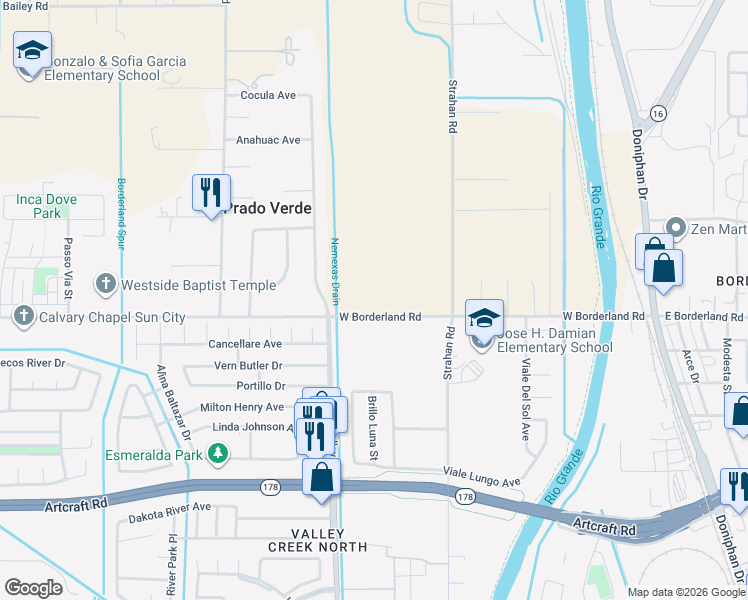 map of restaurants, bars, coffee shops, grocery stores, and more near 501-699 West Borderland Road in El Paso