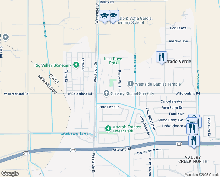 map of restaurants, bars, coffee shops, grocery stores, and more near 6424 Amber Nicole Lane in El Paso