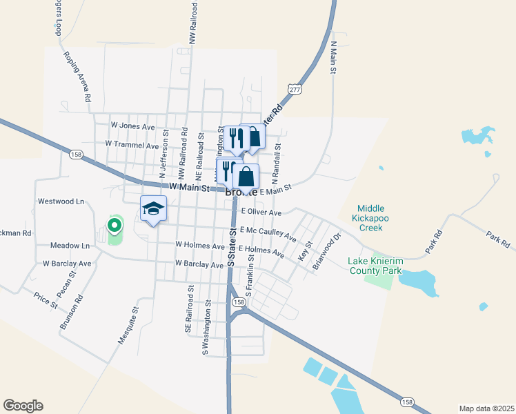 map of restaurants, bars, coffee shops, grocery stores, and more near 210 East Main Street in Bronte