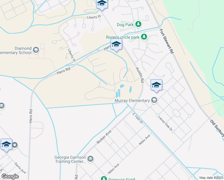 map of restaurants, bars, coffee shops, grocery stores, and more near 38 Courage Loop in Fort Stewart