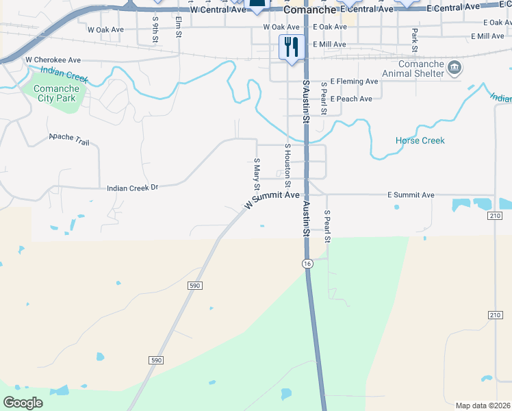 map of restaurants, bars, coffee shops, grocery stores, and more near 300 West Summit Avenue in Comanche