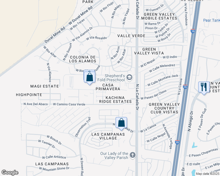 map of restaurants, bars, coffee shops, grocery stores, and more near 465 West Windham Boulevard in Green Valley