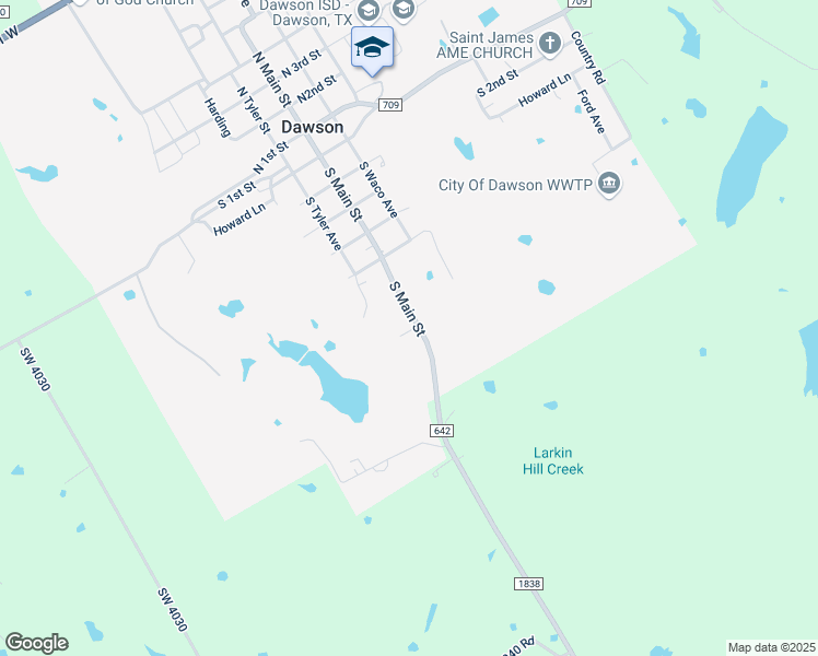 map of restaurants, bars, coffee shops, grocery stores, and more near 521 South Main Street in Dawson