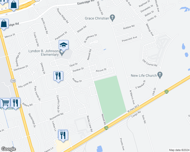 map of restaurants, bars, coffee shops, grocery stores, and more near 6605 Amber Drive in Odessa