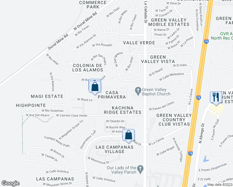 map of restaurants, bars, coffee shops, grocery stores, and more near 477 West Deerwood Lane in Green Valley