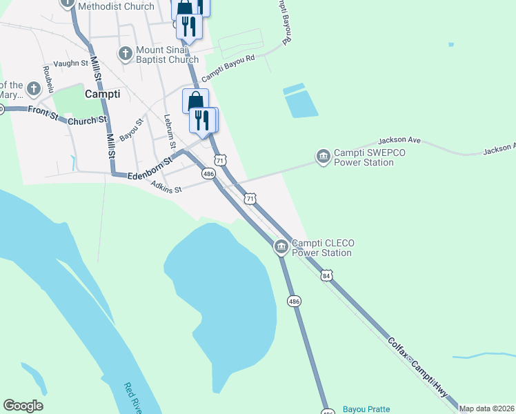 map of restaurants, bars, coffee shops, grocery stores, and more near Colfax - Campti Highway in Campti