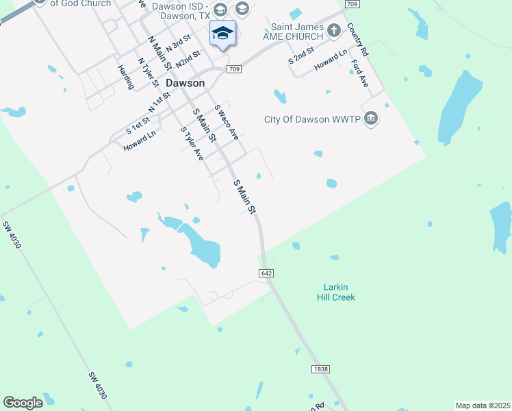 map of restaurants, bars, coffee shops, grocery stores, and more near 521 South Main Street in Dawson