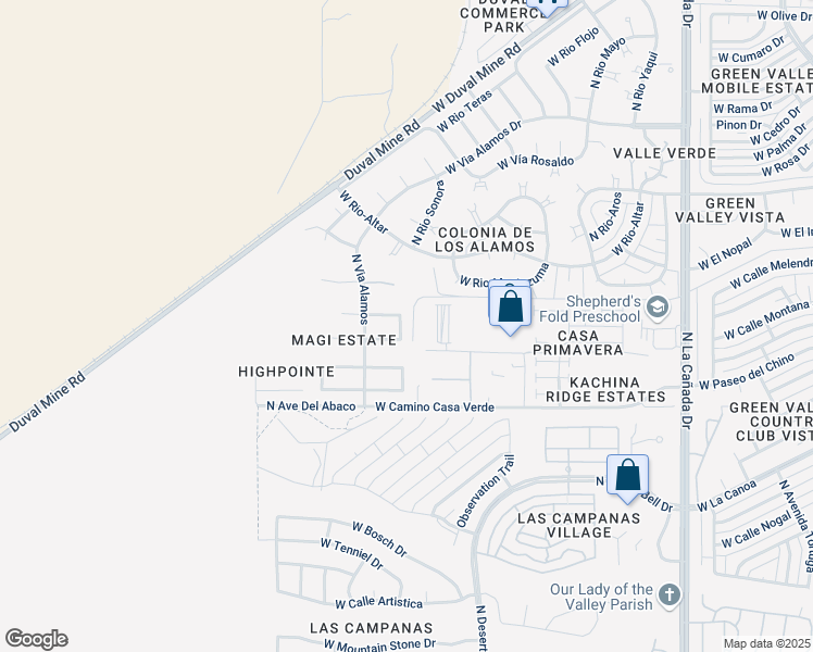 map of restaurants, bars, coffee shops, grocery stores, and more near 931 West Rio Hondo in Green Valley