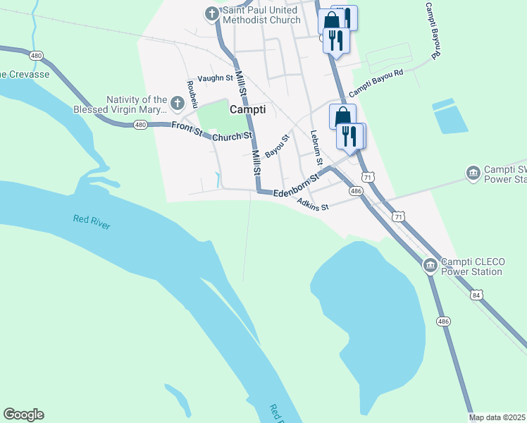 map of restaurants, bars, coffee shops, grocery stores, and more near 205 Louisiana 486 in Campti