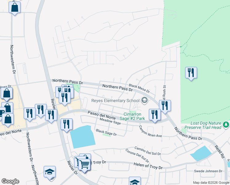 map of restaurants, bars, coffee shops, grocery stores, and more near 7360 Gulf Creek Drive in El Paso