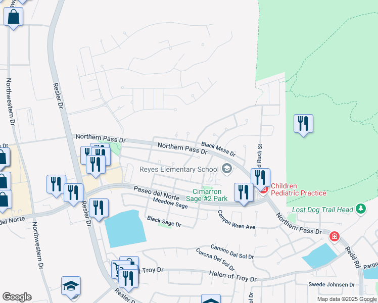 map of restaurants, bars, coffee shops, grocery stores, and more near 7353 Gulf Creek Dr in El Paso