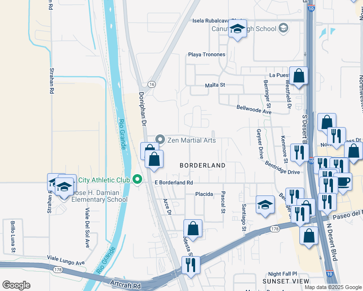 map of restaurants, bars, coffee shops, grocery stores, and more near 200 Easy Way in El Paso