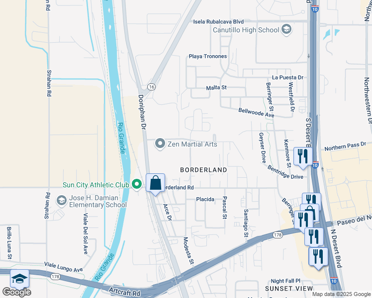map of restaurants, bars, coffee shops, grocery stores, and more near 200 Easy Way in El Paso