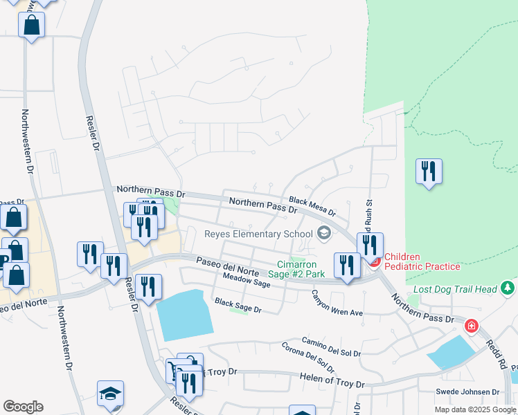 map of restaurants, bars, coffee shops, grocery stores, and more near 7353 Gulf Creek Drive in El Paso