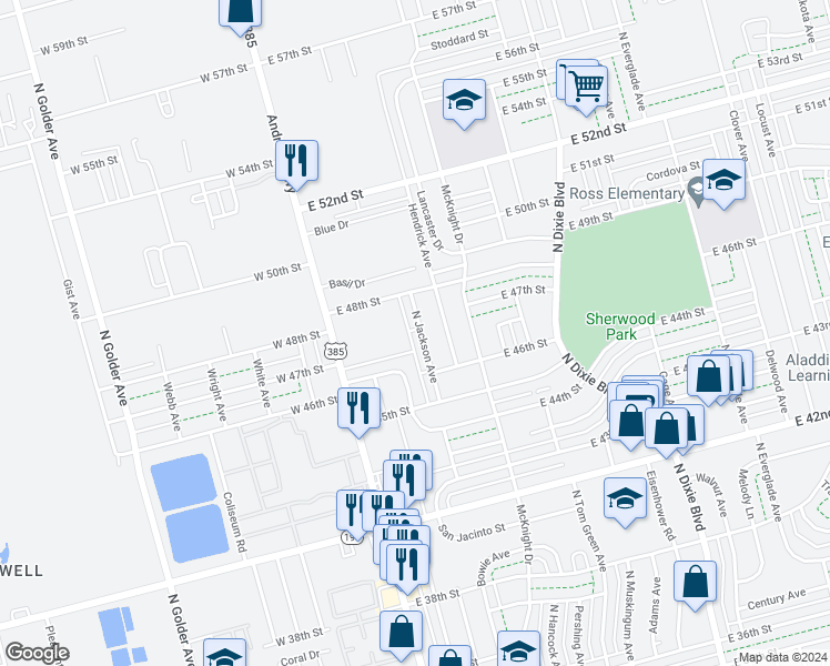 map of restaurants, bars, coffee shops, grocery stores, and more near 4615 North Jackson Avenue in Odessa