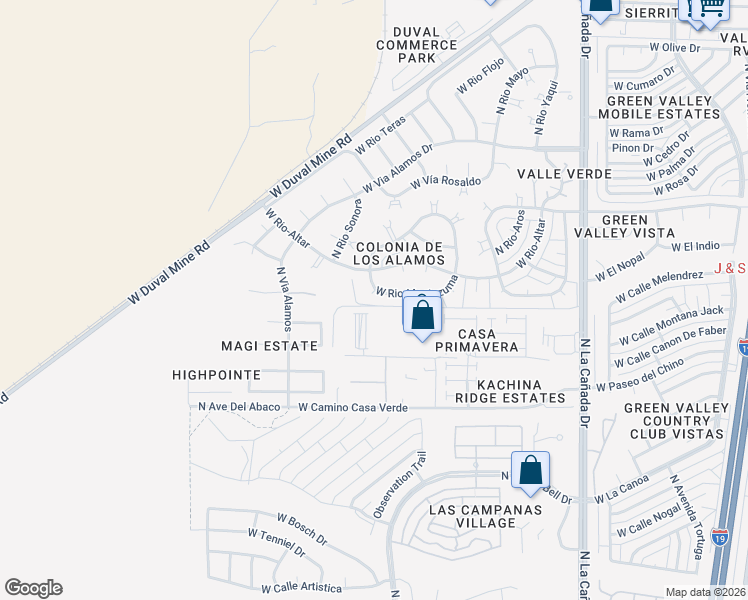 map of restaurants, bars, coffee shops, grocery stores, and more near 755 West Rio Moctezuma in Green Valley