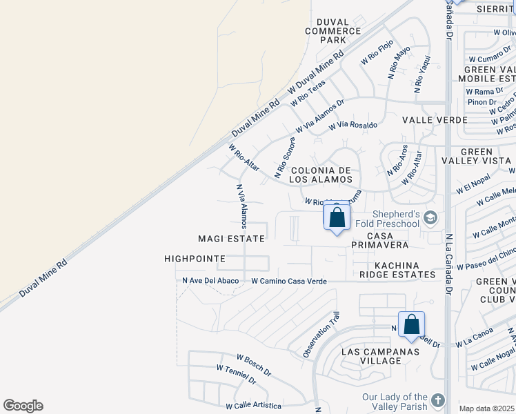 map of restaurants, bars, coffee shops, grocery stores, and more near 930 West Rio Zuni in Green Valley