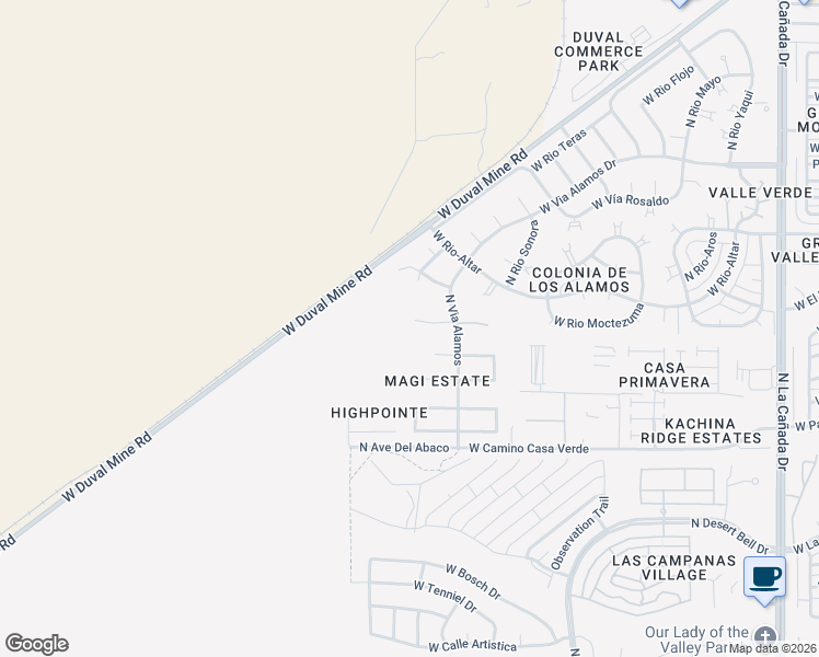 map of restaurants, bars, coffee shops, grocery stores, and more near 1085 West Placita Vargas in Green Valley