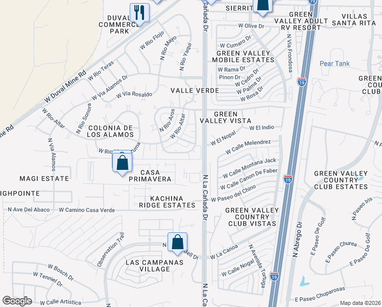 map of restaurants, bars, coffee shops, grocery stores, and more near 313 West Rio-Santa Cruz in Green Valley