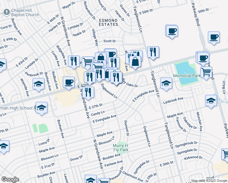 map of restaurants, bars, coffee shops, grocery stores, and more near 4001 E 37th St in Odessa