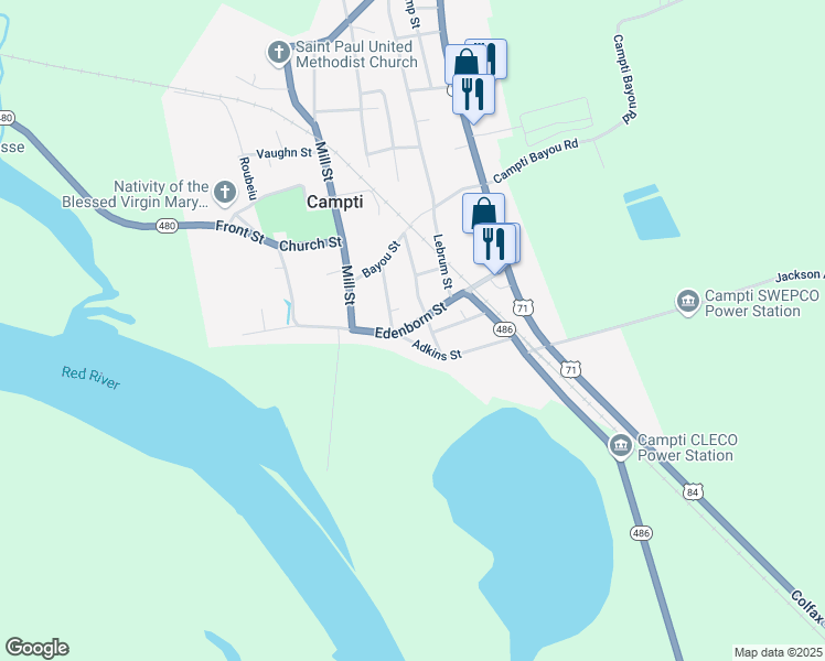 map of restaurants, bars, coffee shops, grocery stores, and more near 205 Louisiana 486 in Campti
