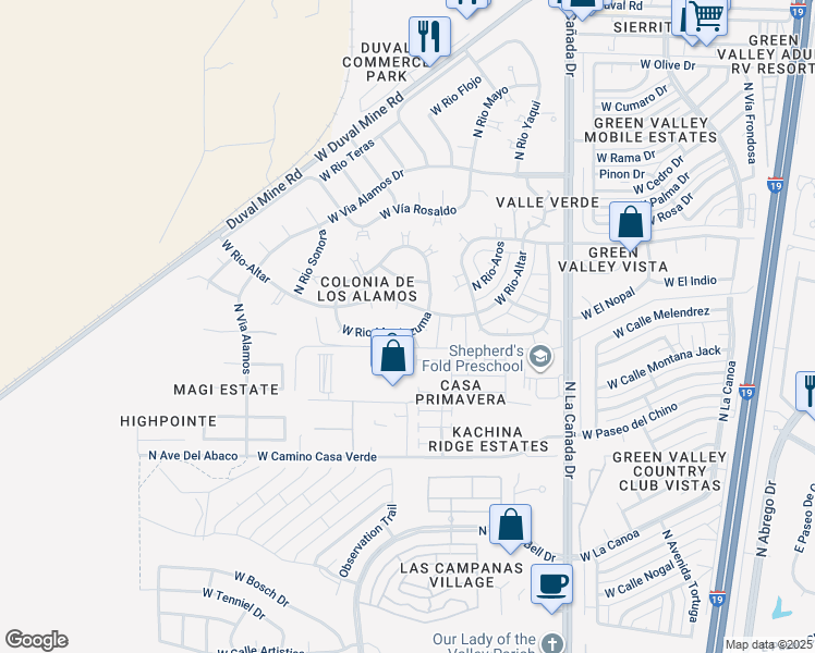 map of restaurants, bars, coffee shops, grocery stores, and more near 641 West Rio-Altar in Green Valley