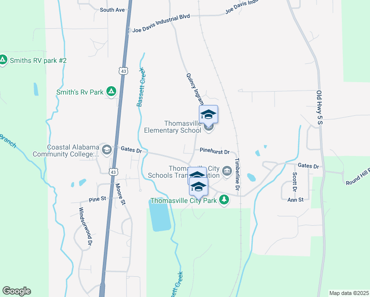 map of restaurants, bars, coffee shops, grocery stores, and more near 102 Rock Pointe Court in Thomasville
