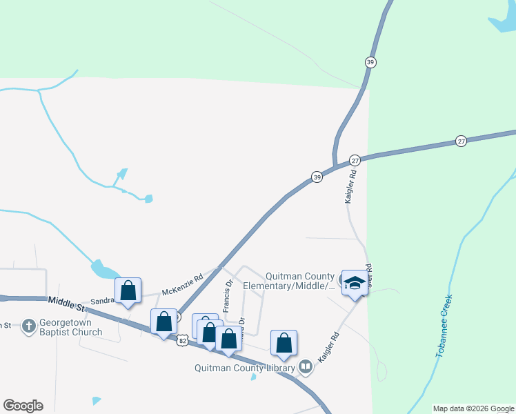 map of restaurants, bars, coffee shops, grocery stores, and more near 255 Georgia 27 in Georgetown