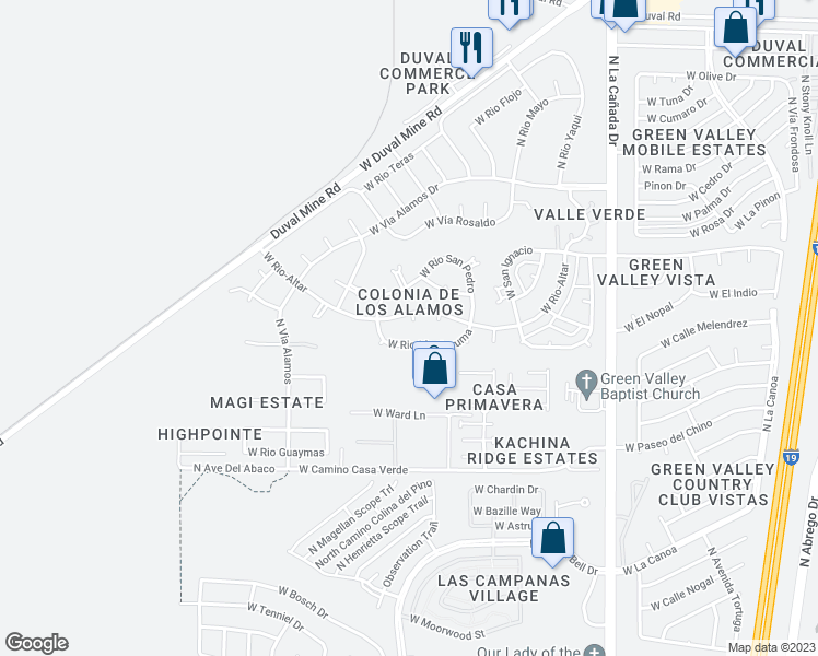 map of restaurants, bars, coffee shops, grocery stores, and more near 737 West Rio-Altar in Green Valley