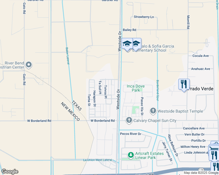 map of restaurants, bars, coffee shops, grocery stores, and more near 6541 Toivoa Place in El Paso