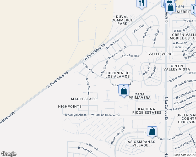 map of restaurants, bars, coffee shops, grocery stores, and more near 905 West Rio-Altar in Green Valley