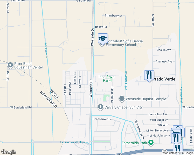 map of restaurants, bars, coffee shops, grocery stores, and more near 980 Pellegrino Avenue in El Paso