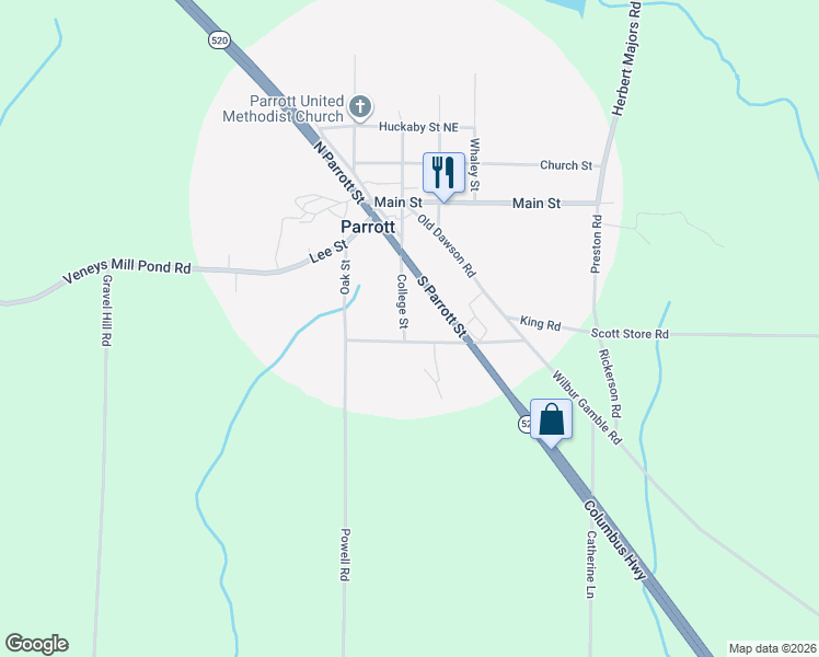 map of restaurants, bars, coffee shops, grocery stores, and more near 162 College Street in Parrott