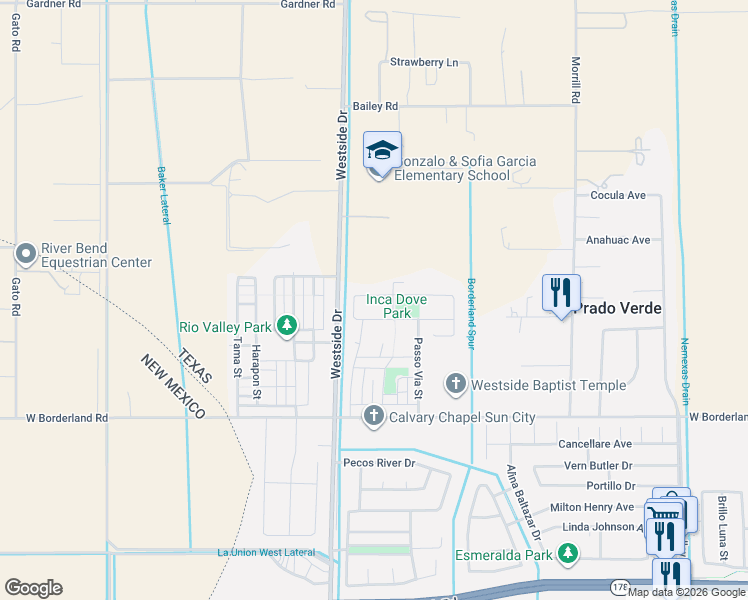 map of restaurants, bars, coffee shops, grocery stores, and more near 980 Pellegrino Avenue in El Paso