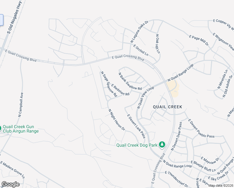 map of restaurants, bars, coffee shops, grocery stores, and more near 1363 North Sage Sparrow Road in Green Valley