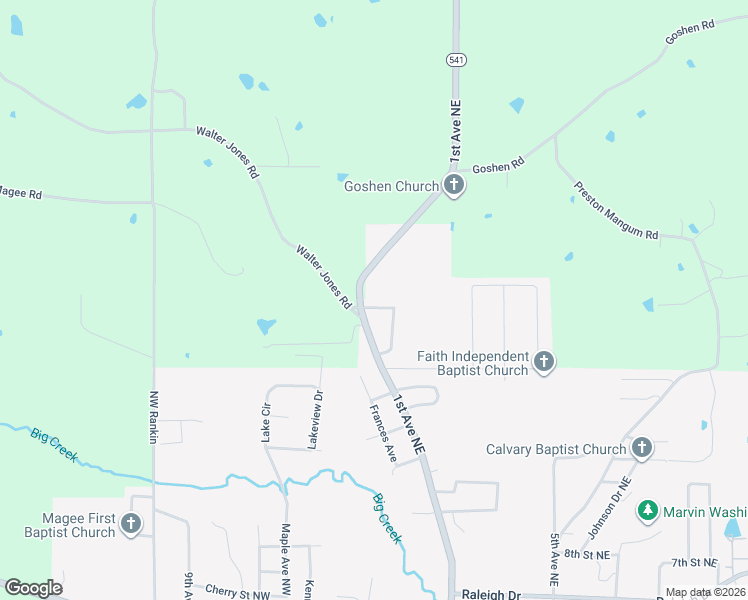 map of restaurants, bars, coffee shops, grocery stores, and more near 1603 1st Avenue Northeast in Magee