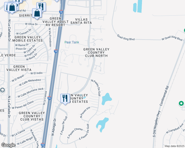 map of restaurants, bars, coffee shops, grocery stores, and more near 1432 North Abrego Drive in Green Valley